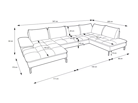 Grand canapé d'angle droit panoramique convertible en tissu texturé beige ARCHIBALD