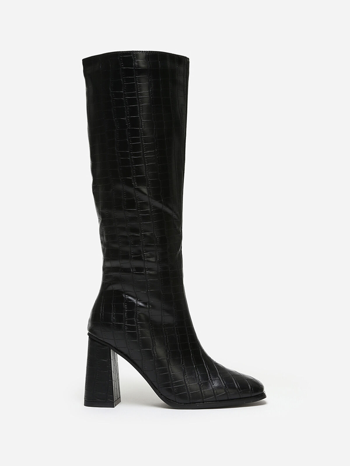 Bottes effet croco à bout carré- Noir