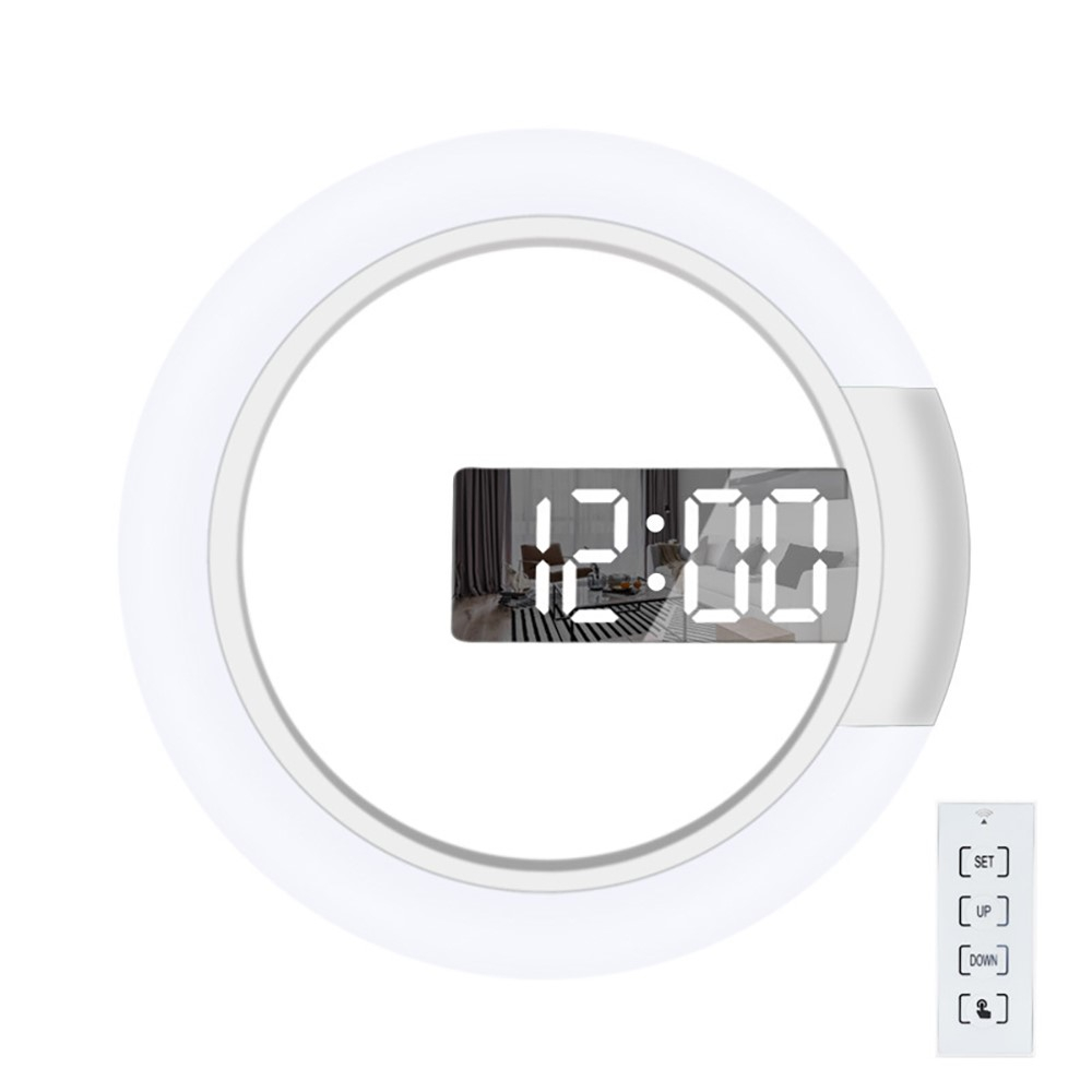 (Ø30.5cm) Digitale LED Wanduhr Spiegel Wecker mit RGB Ring Nachtlicht - Weiss