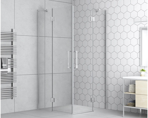 form&style hoekinstap BALLINO 90 x 90 x 195 cm, chroomprofiel, helder glas, vuilafstotende glascoating
