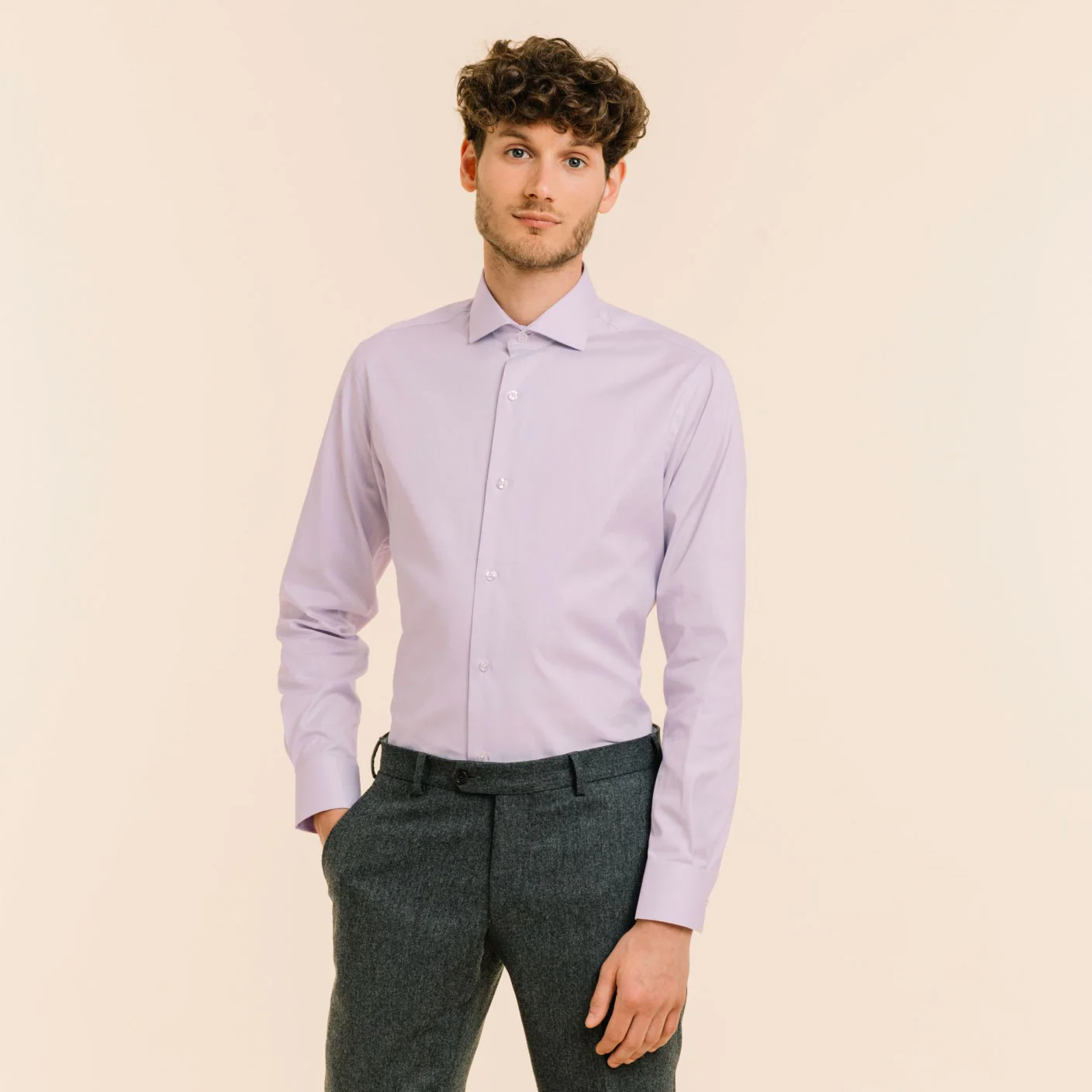Fitted shirt in purple double-twisted Oxford