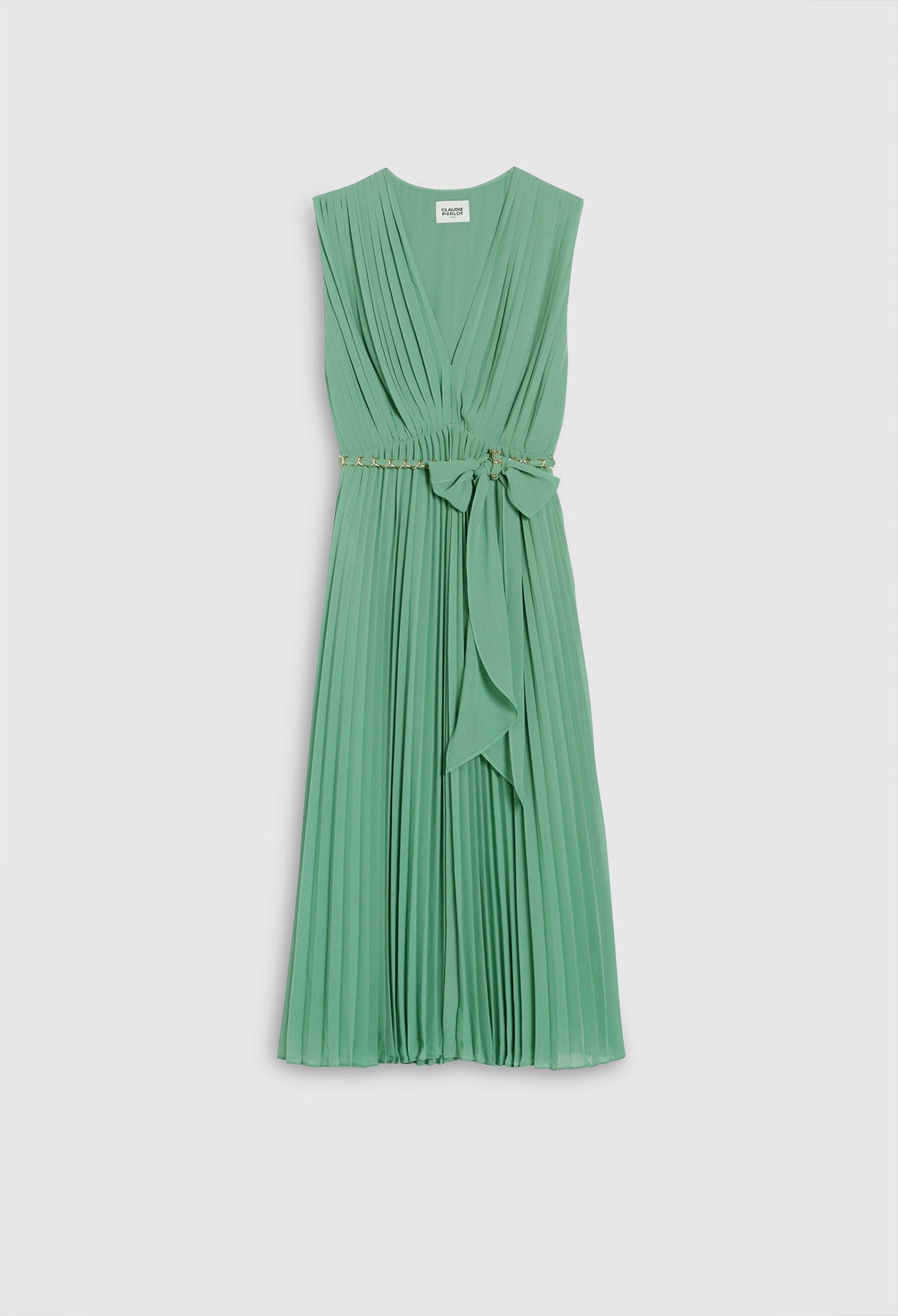 Robe midi plissee ceinturee