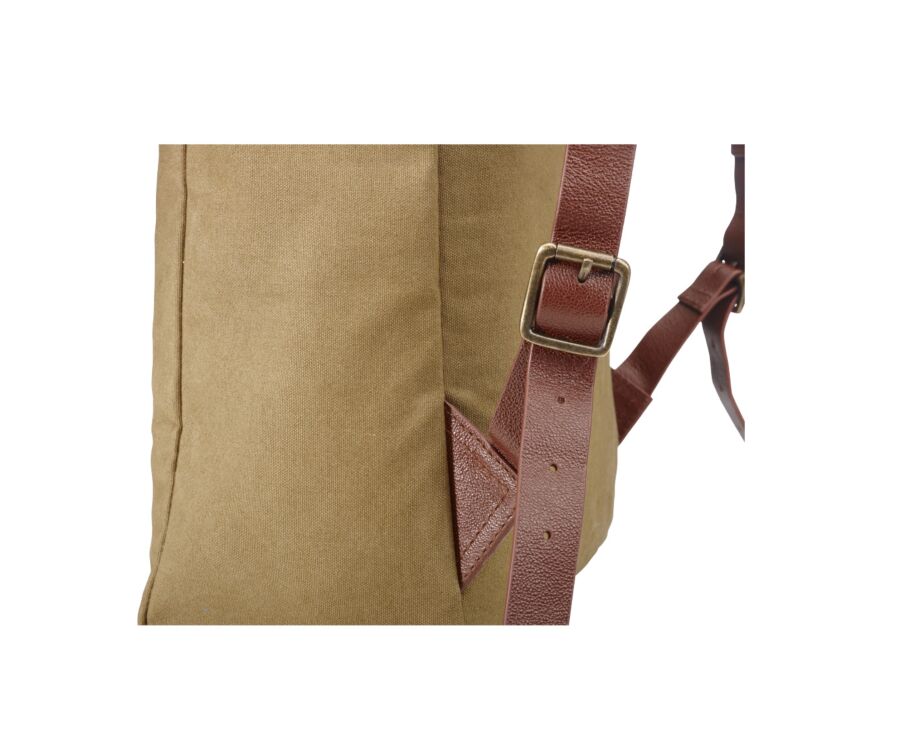 Sac à dos en toile kaki et cuir grainé Châtaigne - HUNTINGTON