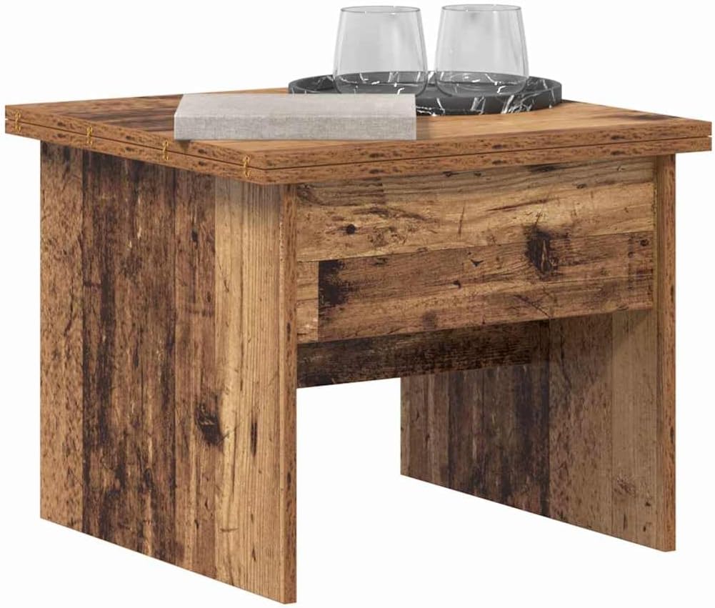 vidaXL Couchtisch Altholz 55 x 54,5 x 45 cm Holzwerkstoff, Verstellbarer rechteckiger Couchtisch, modern, erweiterbar, minimalistisches Design für Dein Wohnzimmer