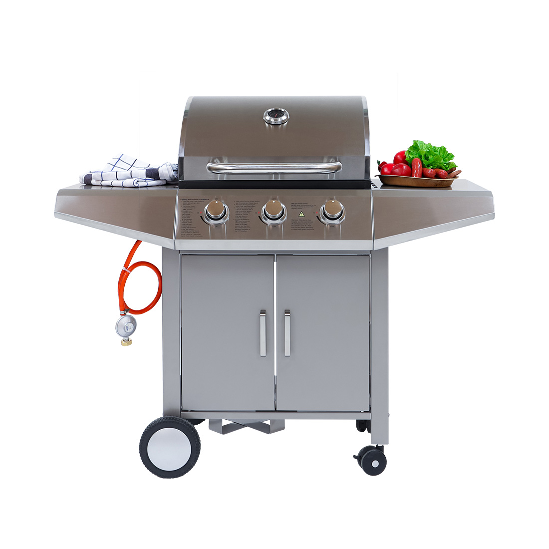 Mr.Grill 3 Brenner Chromstahl Gasgrill, inkl Gasschlauch und -Regler