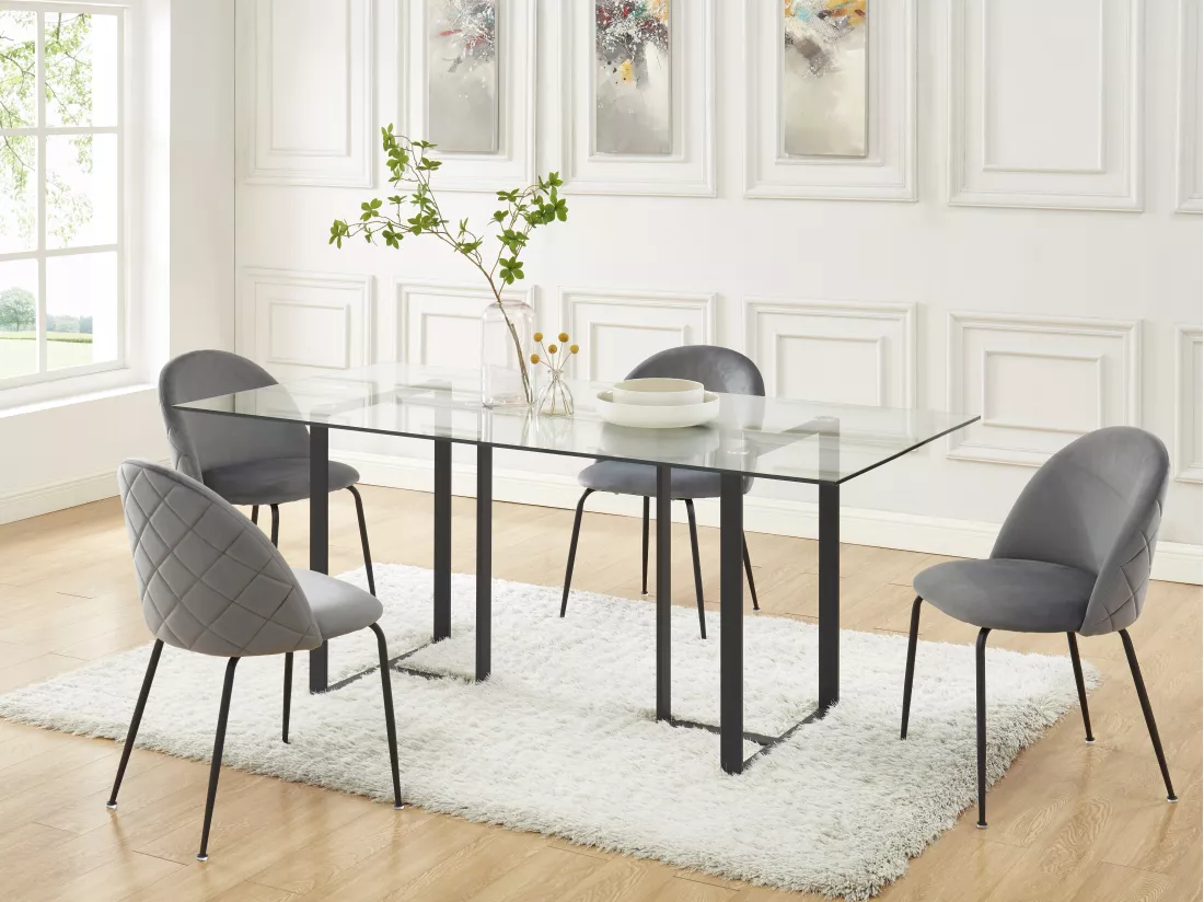 Lot de 6 chaises en velours et acier inoxydable noir - Gris - MELBOURNE