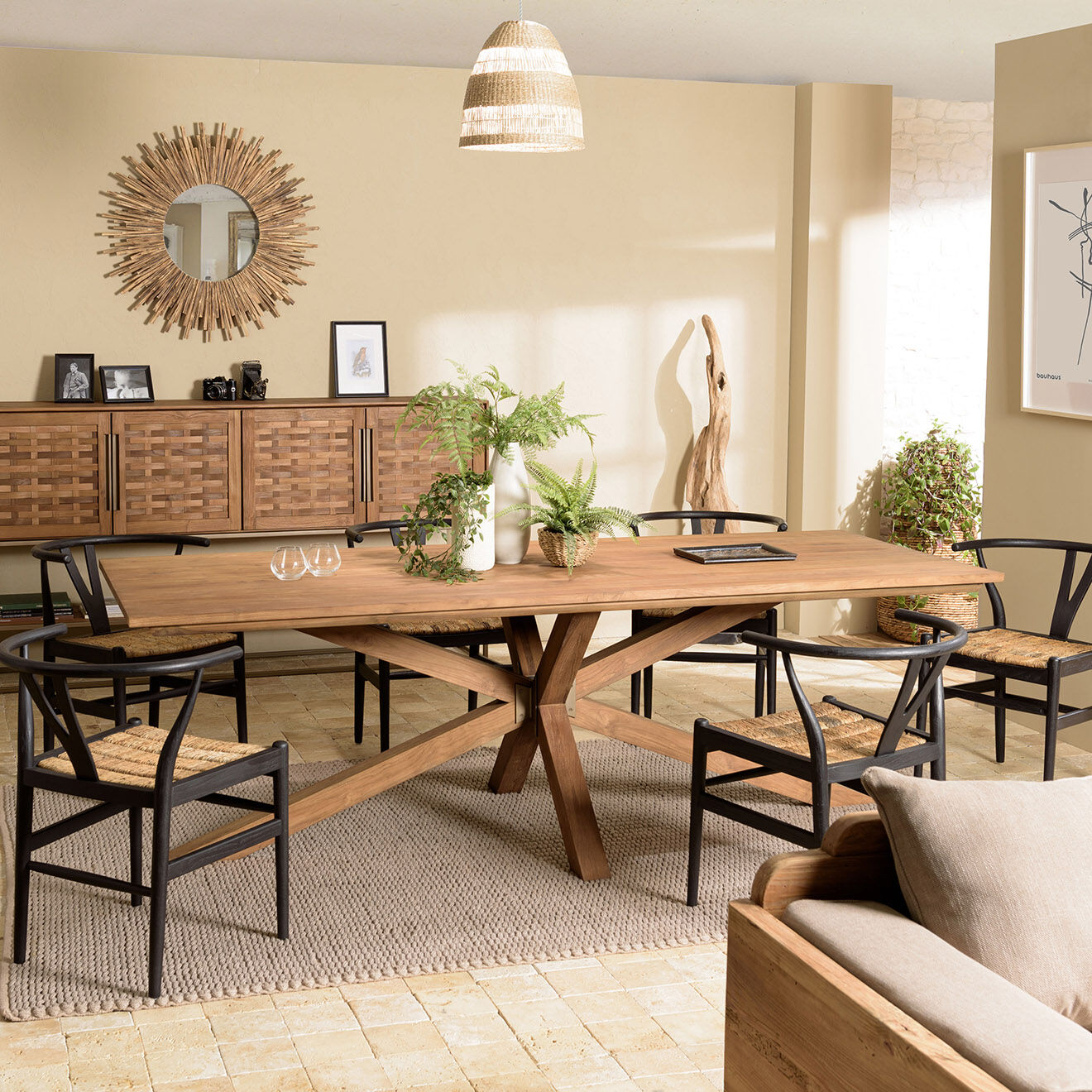 Macabane Table à manger rectangulaire en bois teck recyclé Sixtine bois - 240x100x78 cm