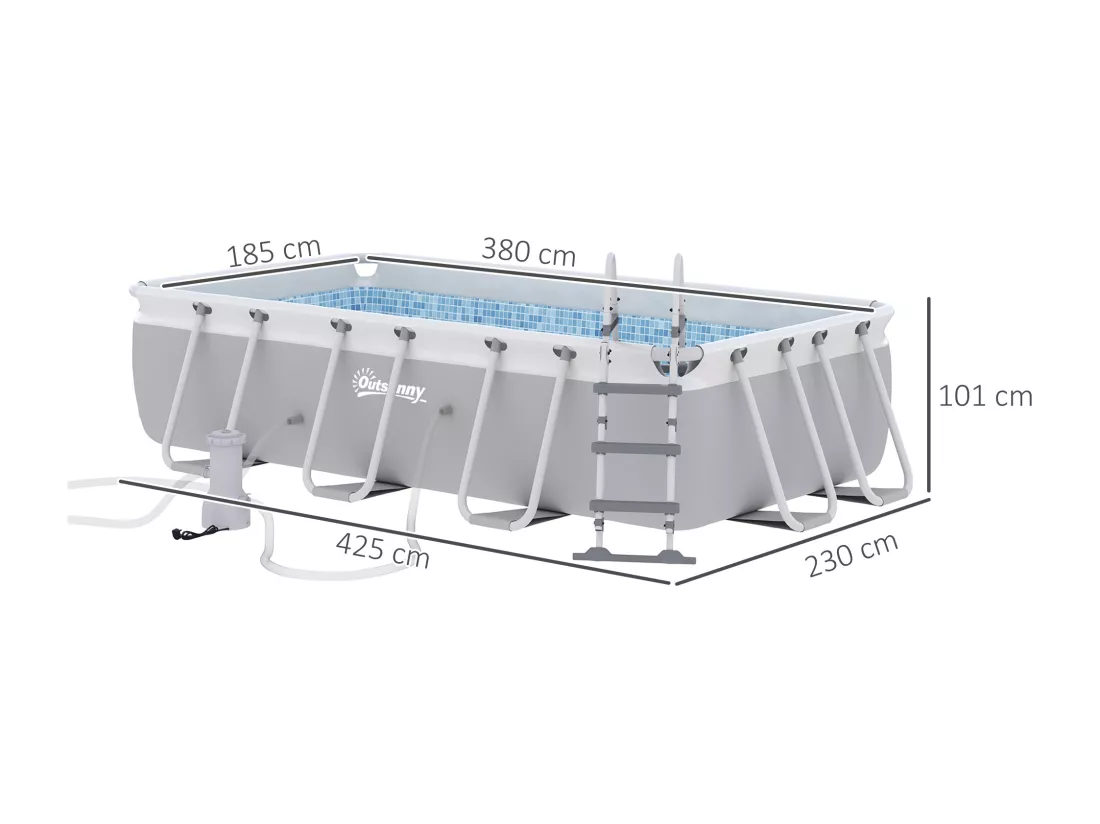 Piscine tubulaire hors sol 5 personnes avec accessoires dim. 425L x 230l x 101H cm acier PVC gris bleu