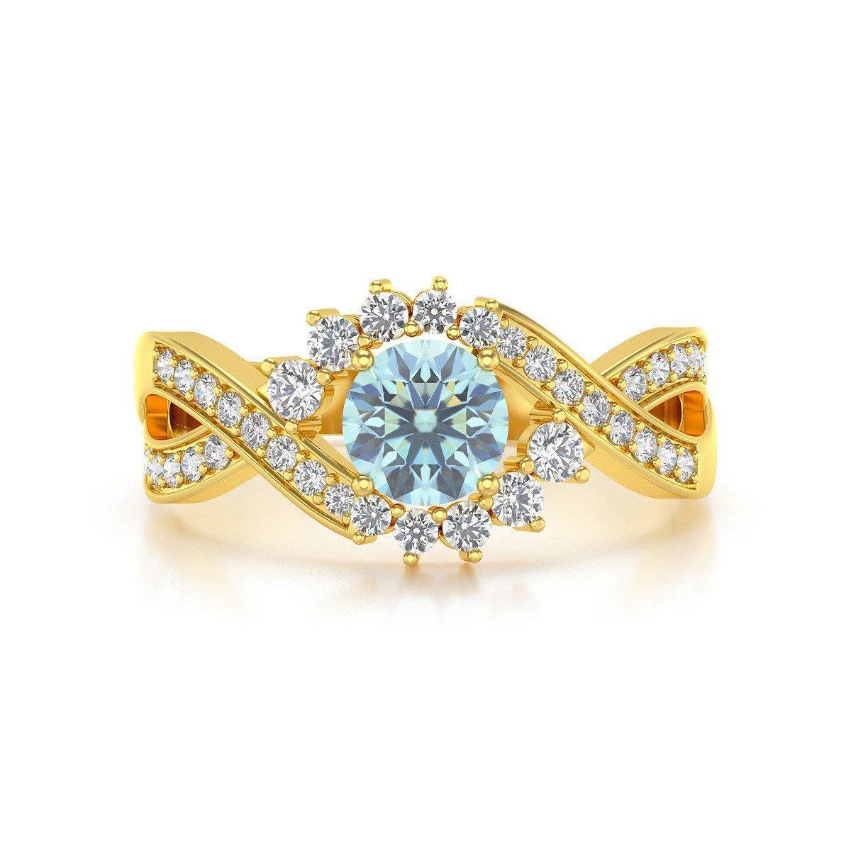 Bague ADEN Or 585 Jaune Aigue-Marine et diamants 3.2grs