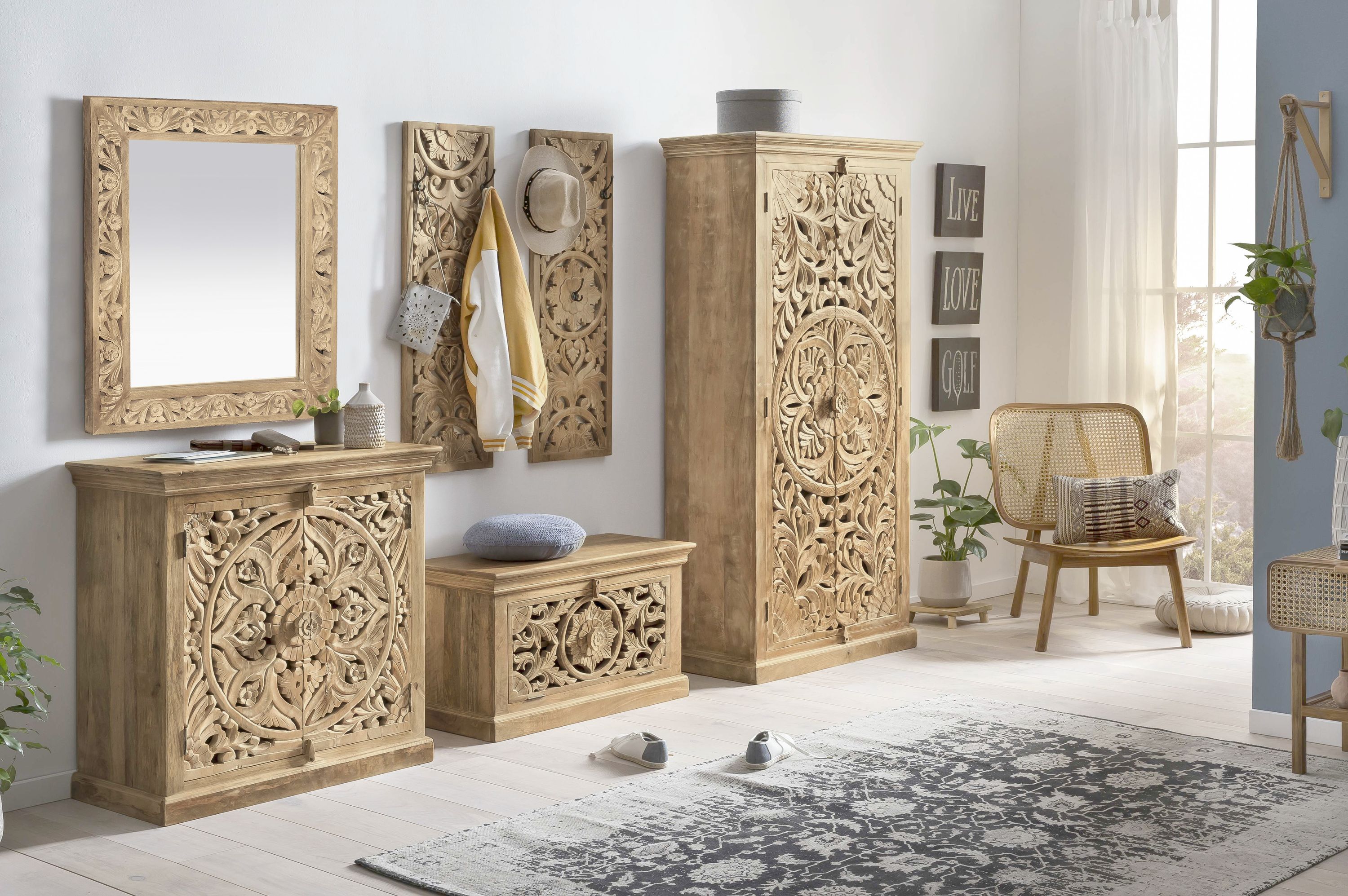 Garderobenpaneel Lakadee Mangoholz Haken Wandgarderobe Flur Garderobe Wandpaneel