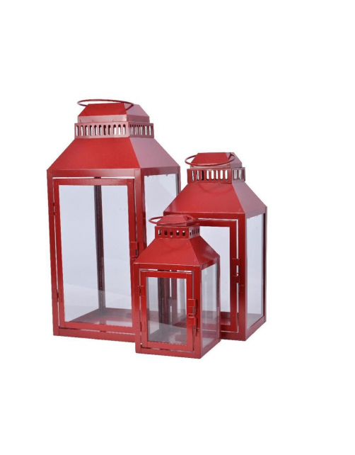 Decoris Lantaarn - Kerstversiering - 16x16x35 cm Rood