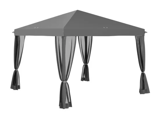 Tonnelle gazebo en acier et en 420d tissu oxford - 3x3m 9 m² - avec rideaux - 2 portes fermeture éclair