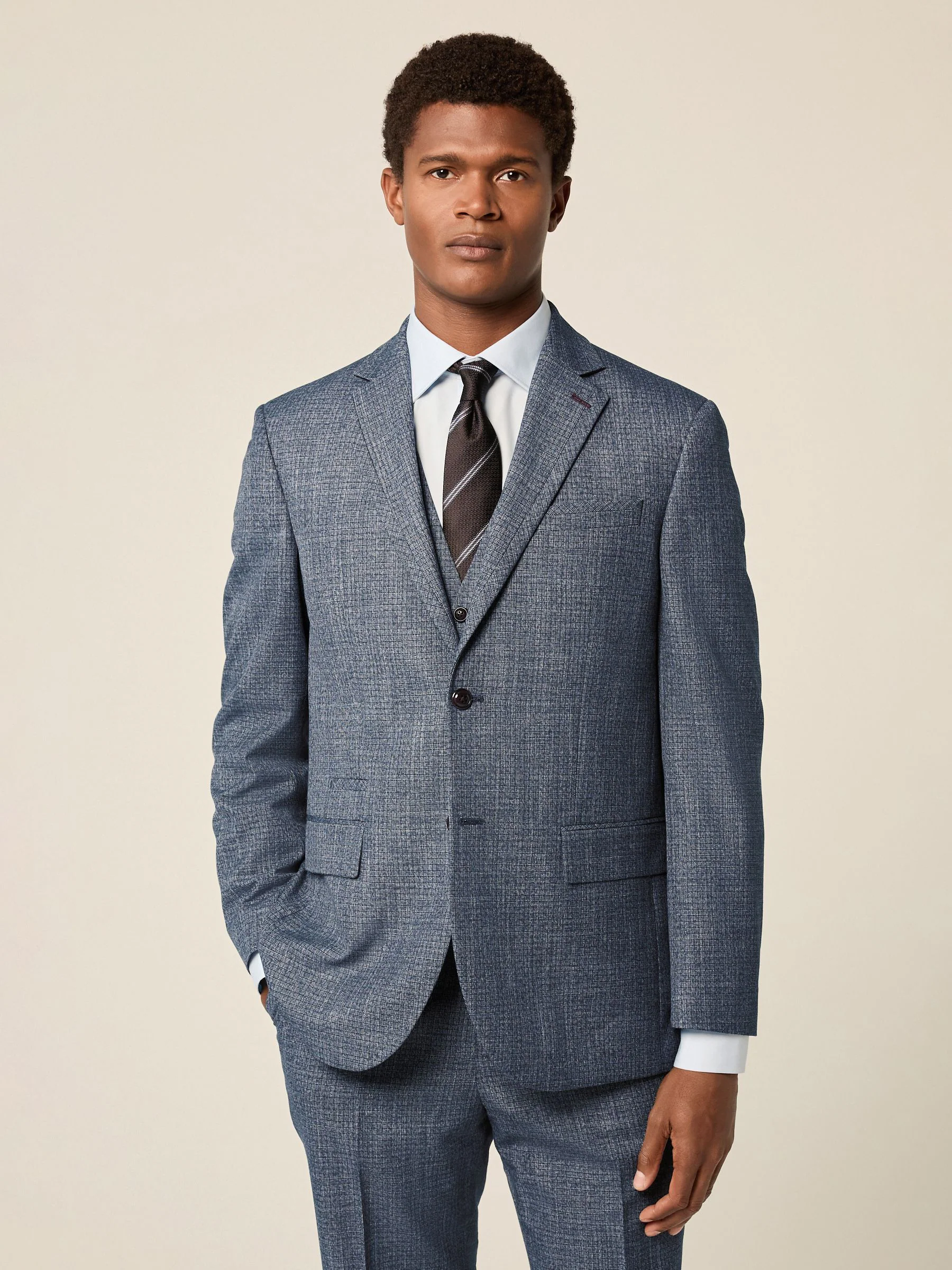Blauw - Regular Fit Trimmed Textured Suit Jacket