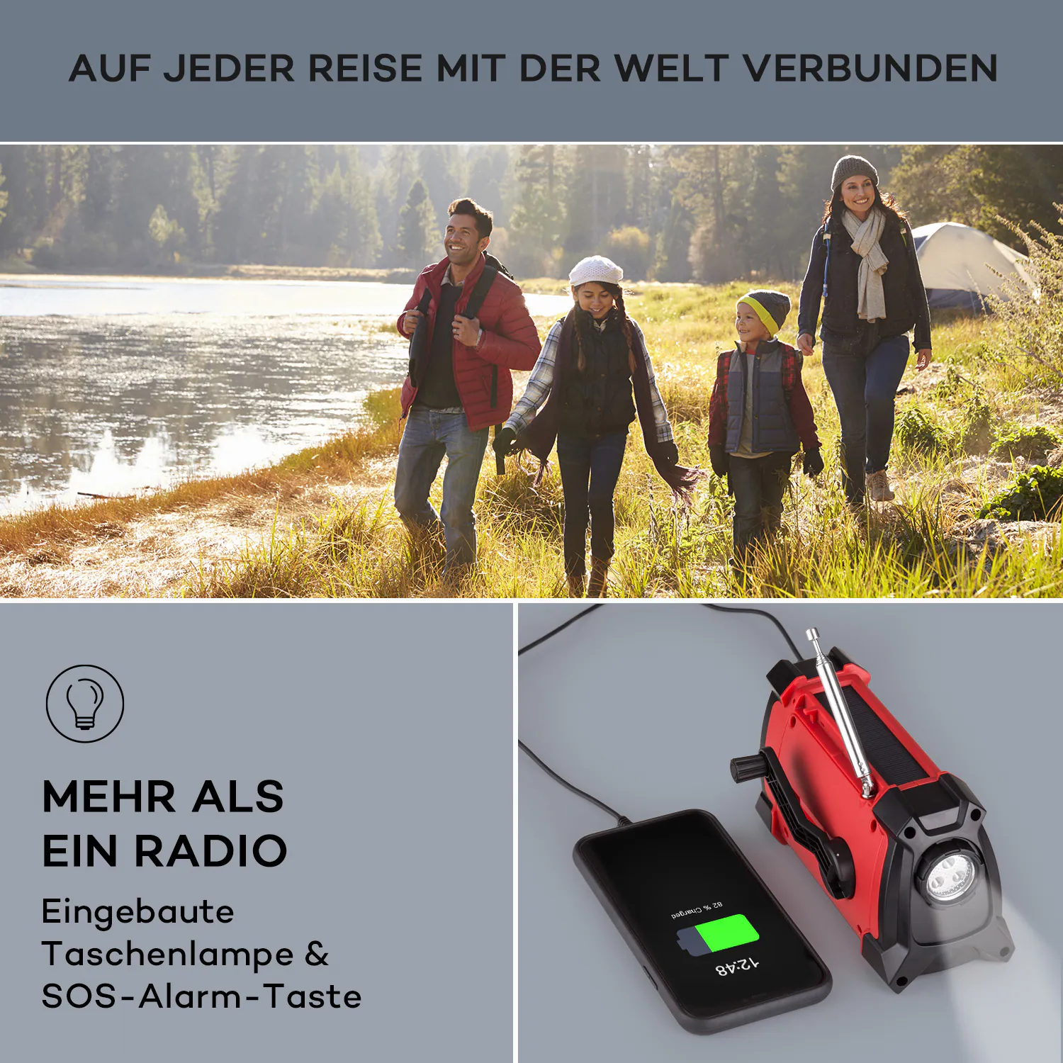 Patagonia DAB+ Outdoor-Radio DAB / DAB+ / FM Kurbelaufladung USB SOS-Alarm wasserdicht Rot