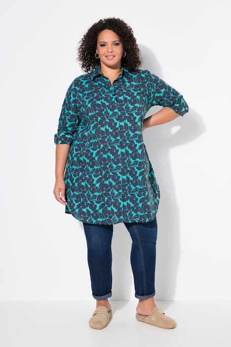 Longbluse, Paisley, A-Linie, Hemdkragen, Langarm