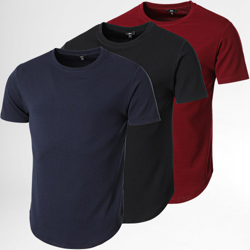 Lot De 3 Tee Shirt Texturé Waffle 0429 Noir Bordeaux Bleu Marine