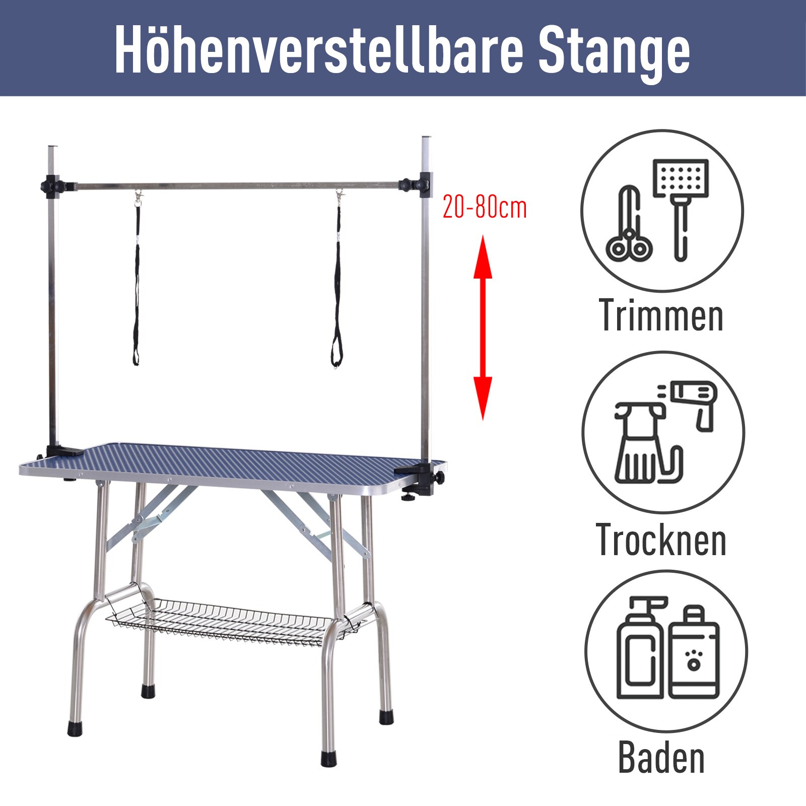PawHut Hundetrimmtisch mit verstellbarer Stange 107 x 60 x 170 cm (LxBxH)