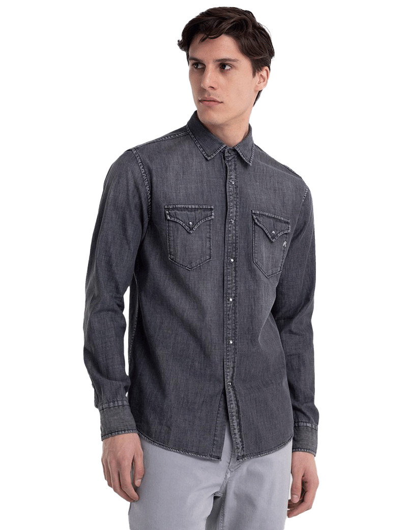 REPLAY CHEMISE HOMME DENIM GRIS FONCÉ