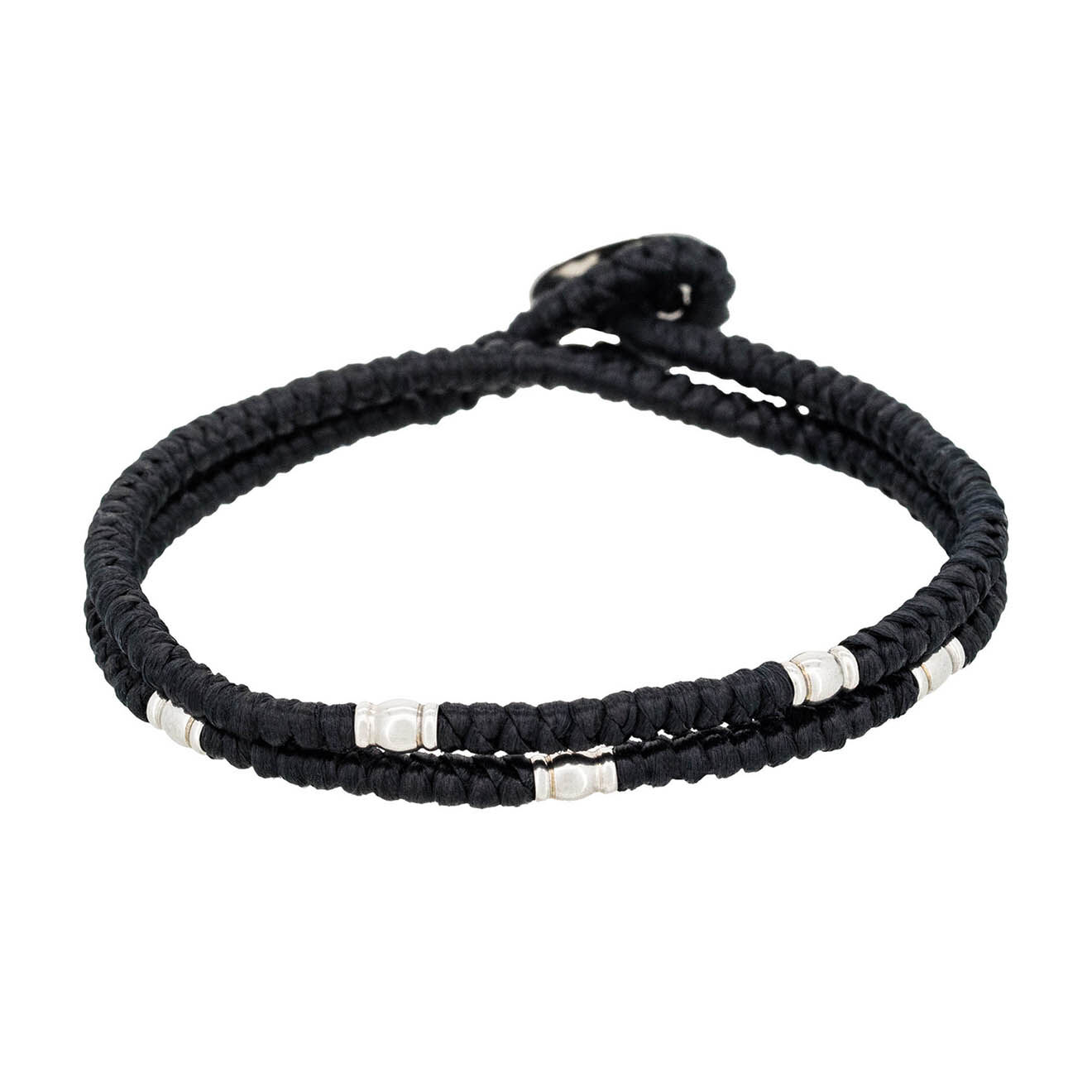 Jacobson Bracelet double Alloy Button en Acier & Cordon noir