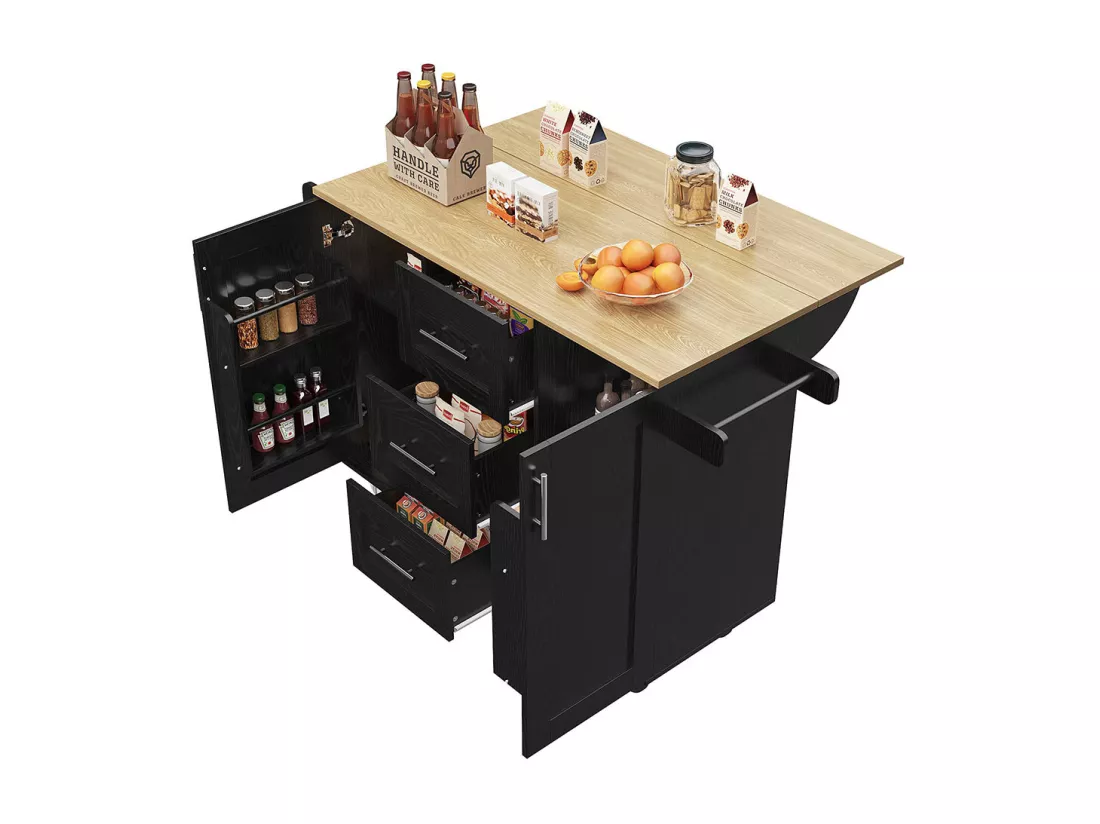 Chariot de service cuisine moderne cloisons amovibles buffet chariot service plateau bois rangements extensibles noir