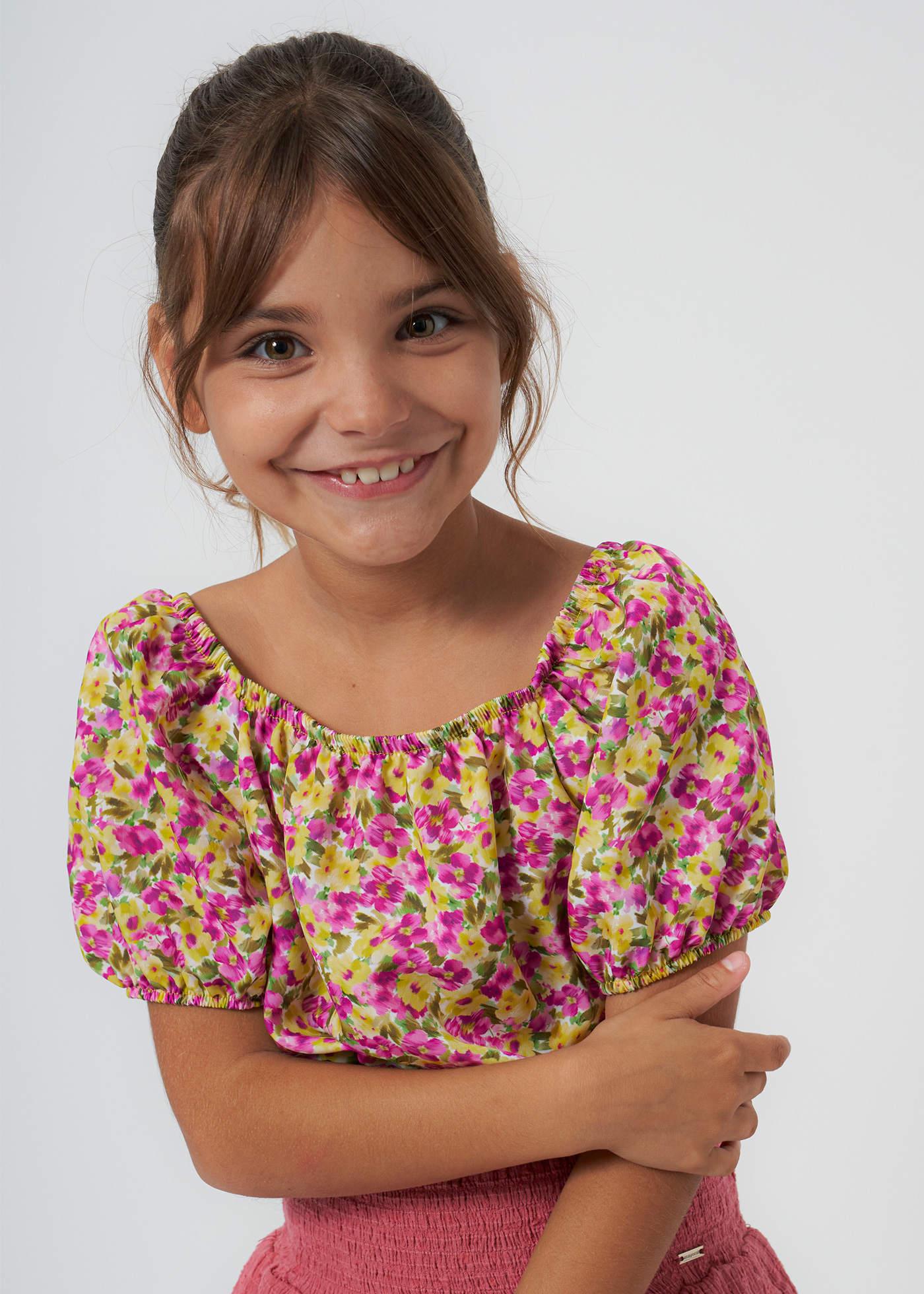 Blusa floral para meninas, cor pistache.