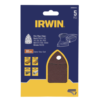 Irwin schuurvel voor multischuurmachines Bosch PSM, Skil, Lux, Metabo, zelfklevend K80, 5 stuks