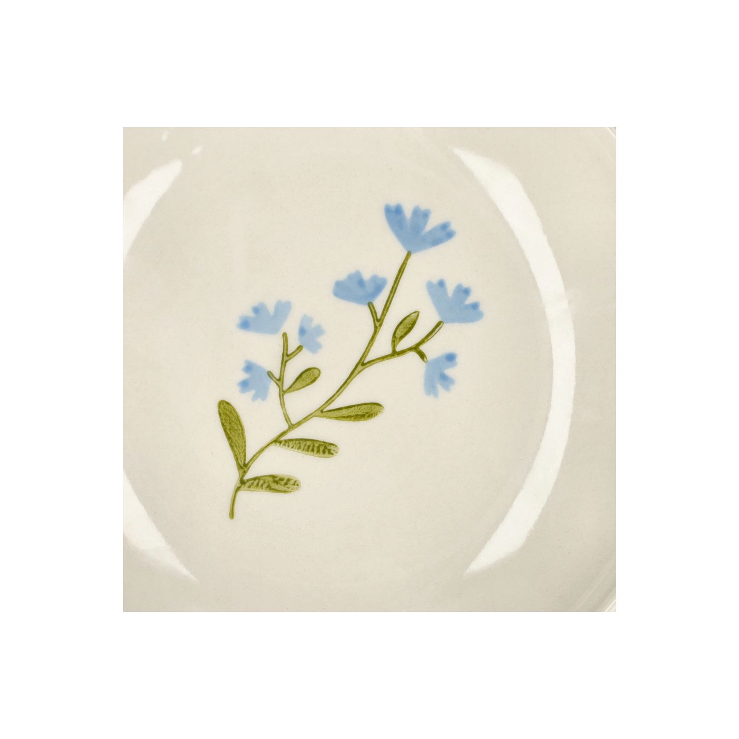 Gebaksbordje, steengoed, blauwe bloem, Ø 16 cm