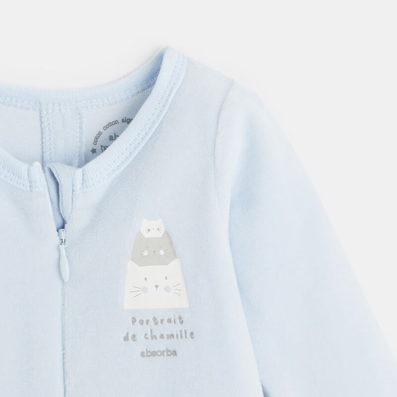 Ensemble 3 pièces bébé en velours bio bleu Absorba Bleu