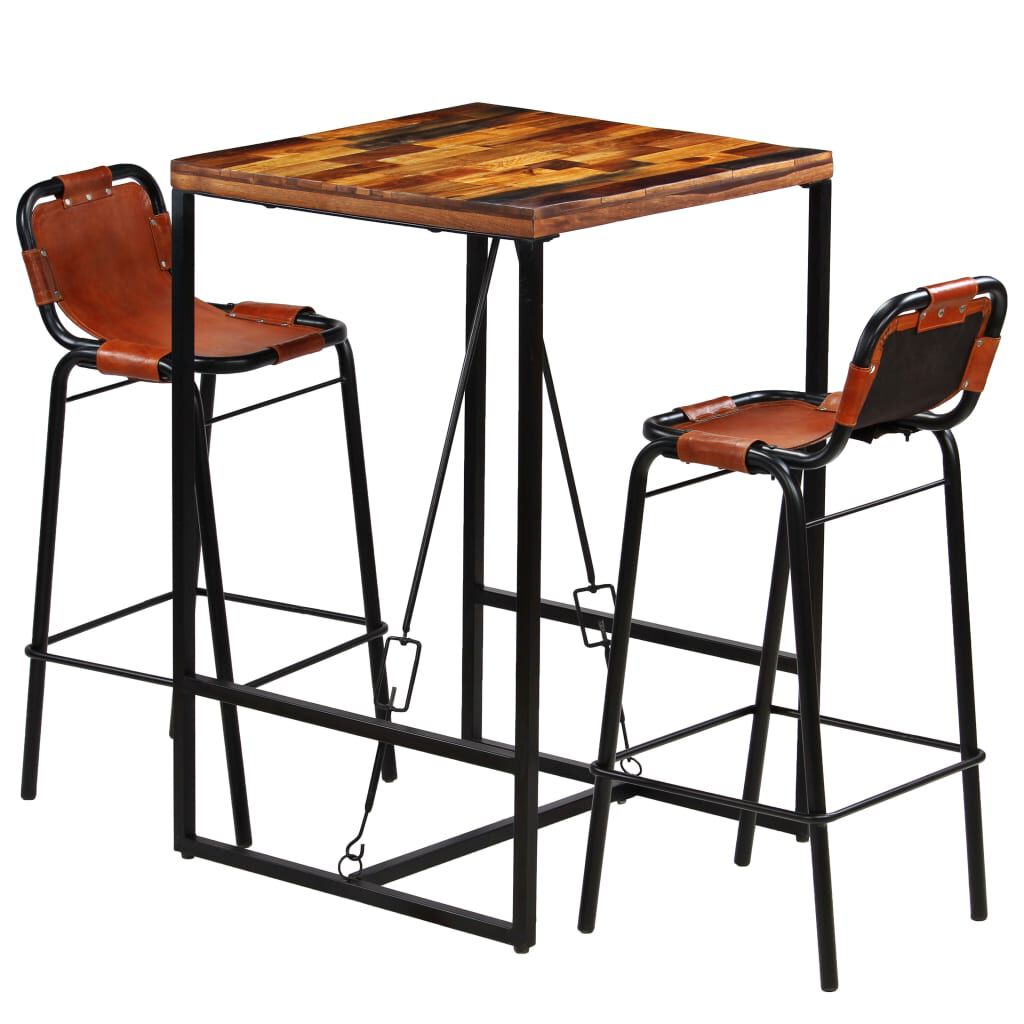 vidaXL 3-delige barset gerecycled hout en geitenleer