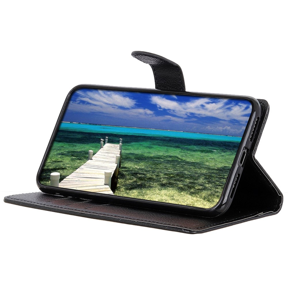 Samsung Galaxy Xcover 7 Leder Tasche Flip Cover Litchi Look - Schwarz