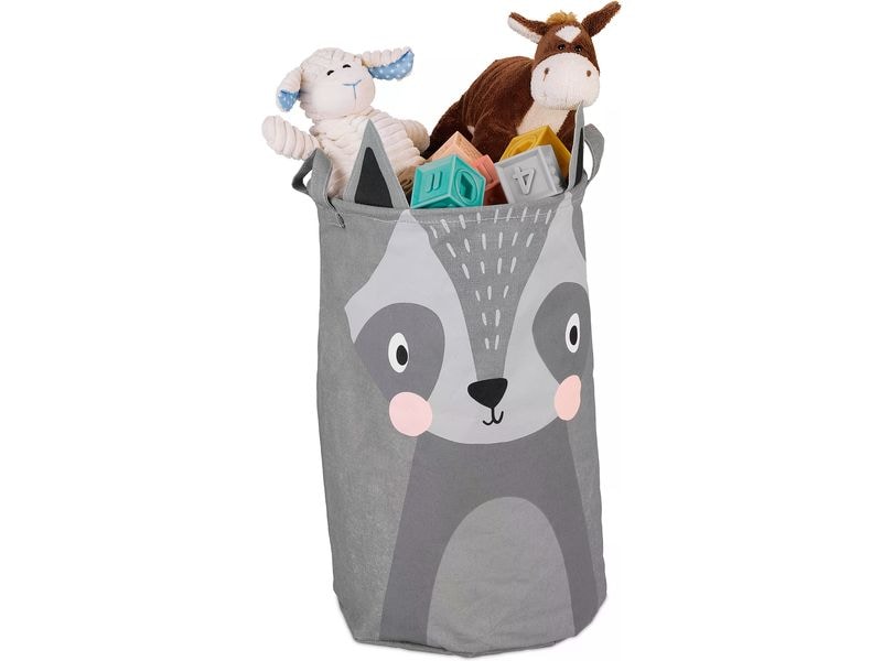 relaxdays Spielzeugkorb gross Waschbär Runder Aufbewahrungskorb für das Kinderzimmer