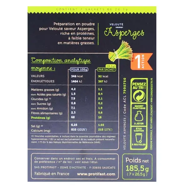 Sopa cremosa de aspargos com alto teor de proteína Protifast, 7 sachês.