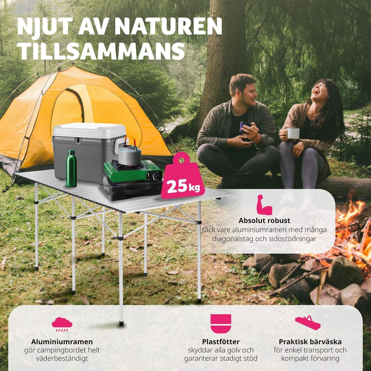 Aluminium sammenleggbart campingbord 140x70x70cm - grå