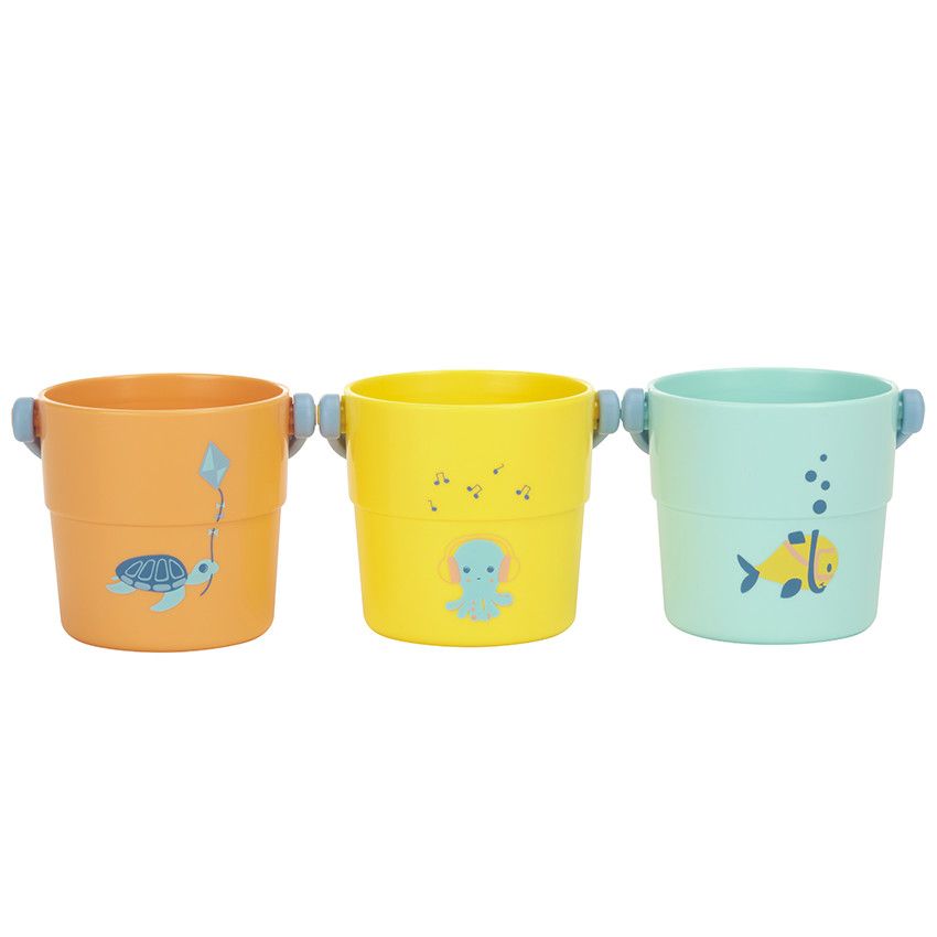 Lot de 3 sceaux de bain perforés à empiler - Ecru