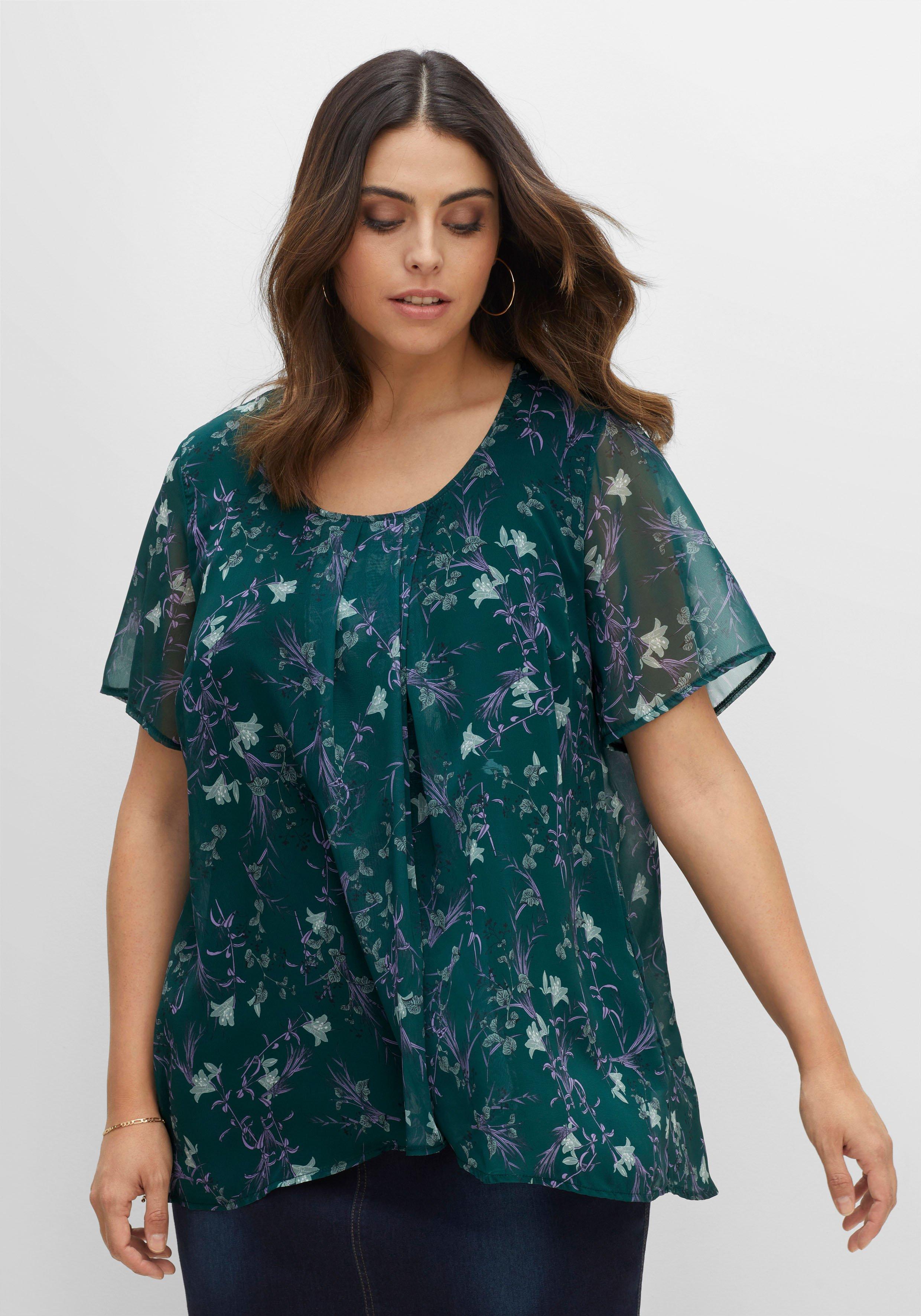 Shirt aus Chiffon mit Alloverdruck und Falten von