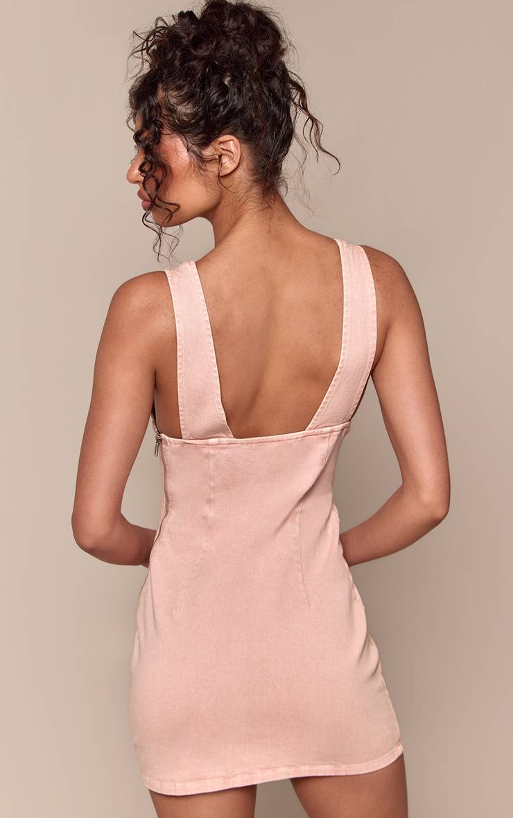 Rose Robe Mini En Denim À Détail Boutonné
