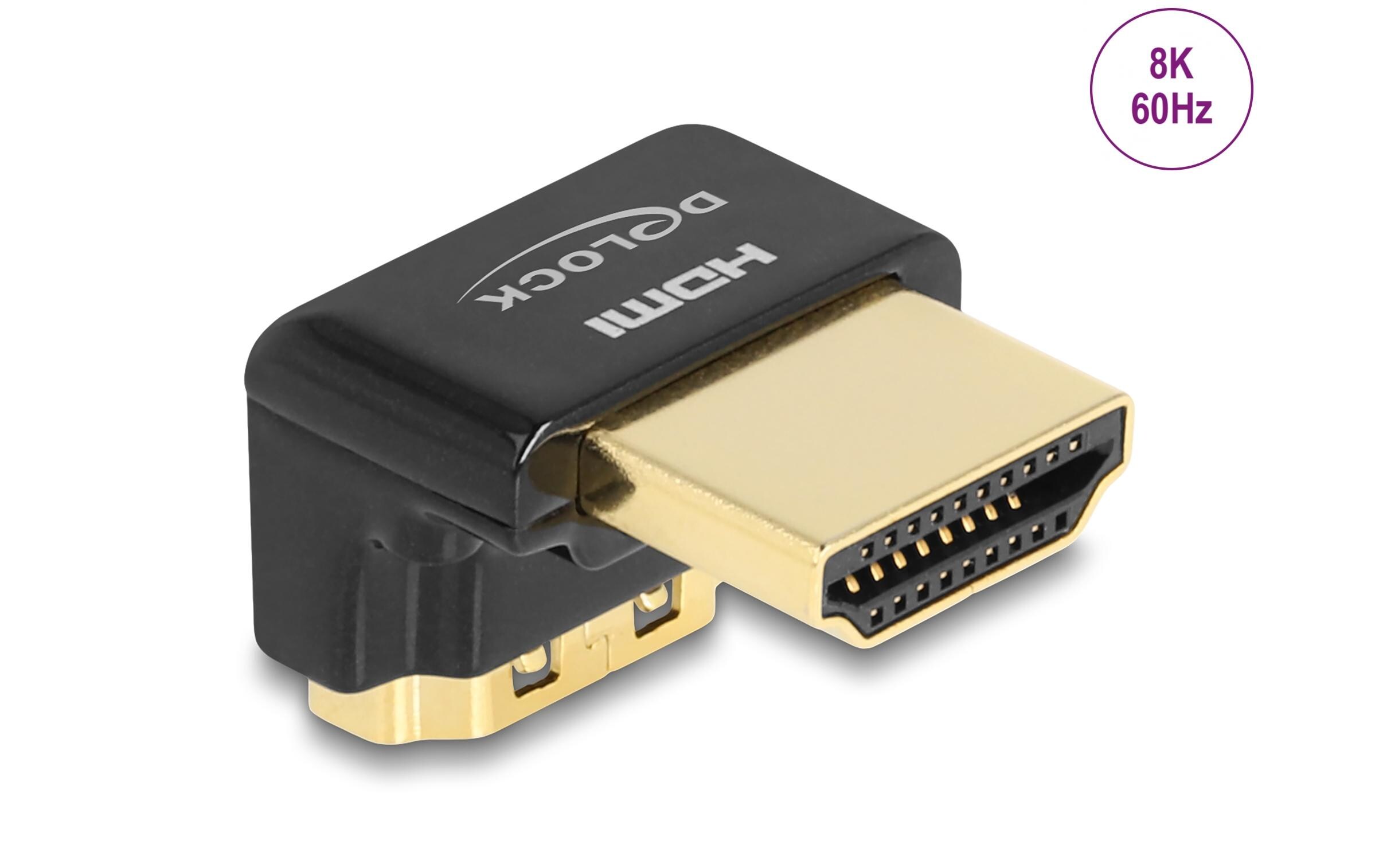 Adapter 90° unten gewinkelt, 8K 60 Hz HDMI - HDMIDelock HDMI Adapter Stecker zu Buchse 90° unten gewinkelt 8K 60 Hz Metall