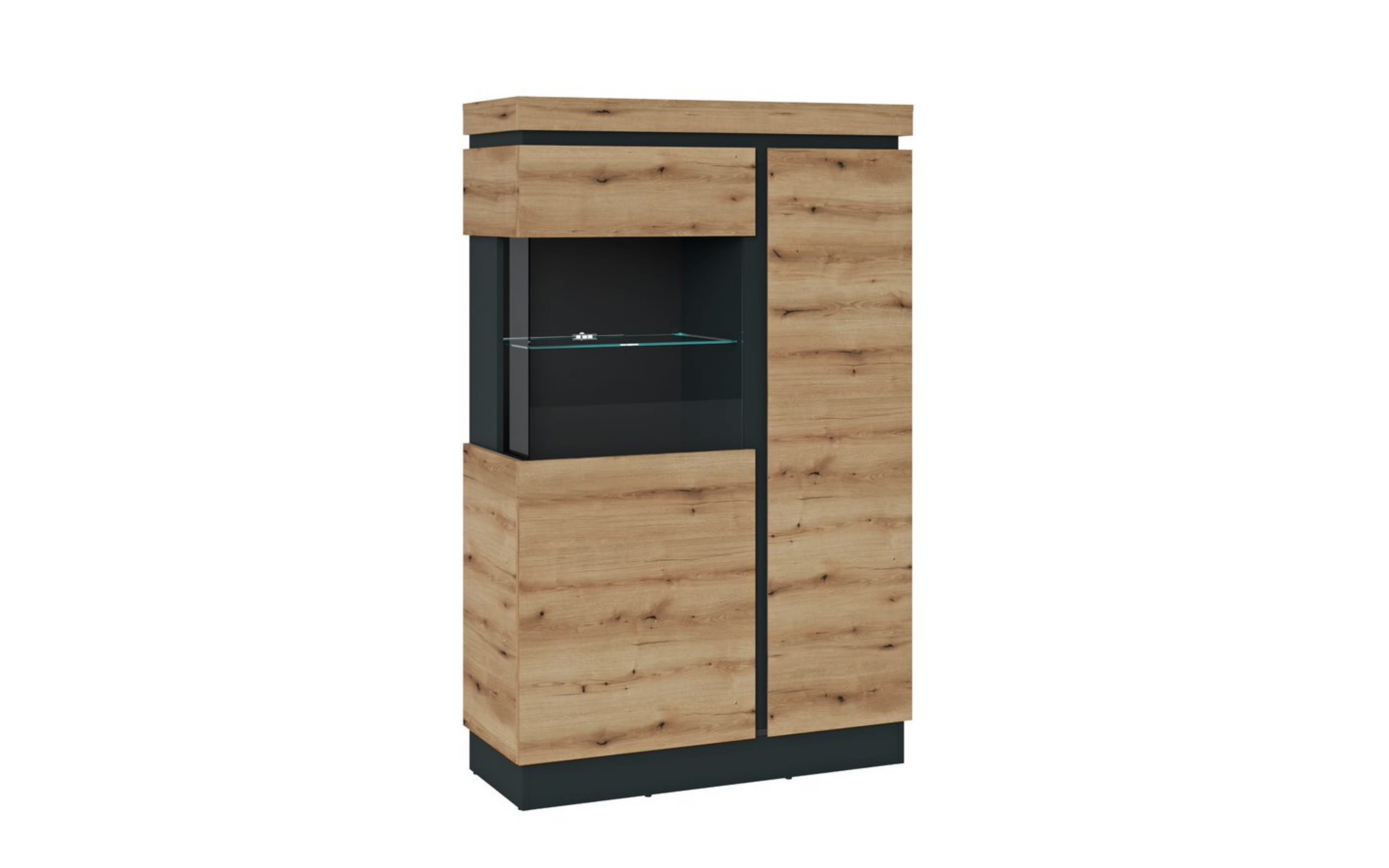 Vitrine Corte, Eiche-Nachbildung/grau, 164 cm, inkl. Softclose Funktion