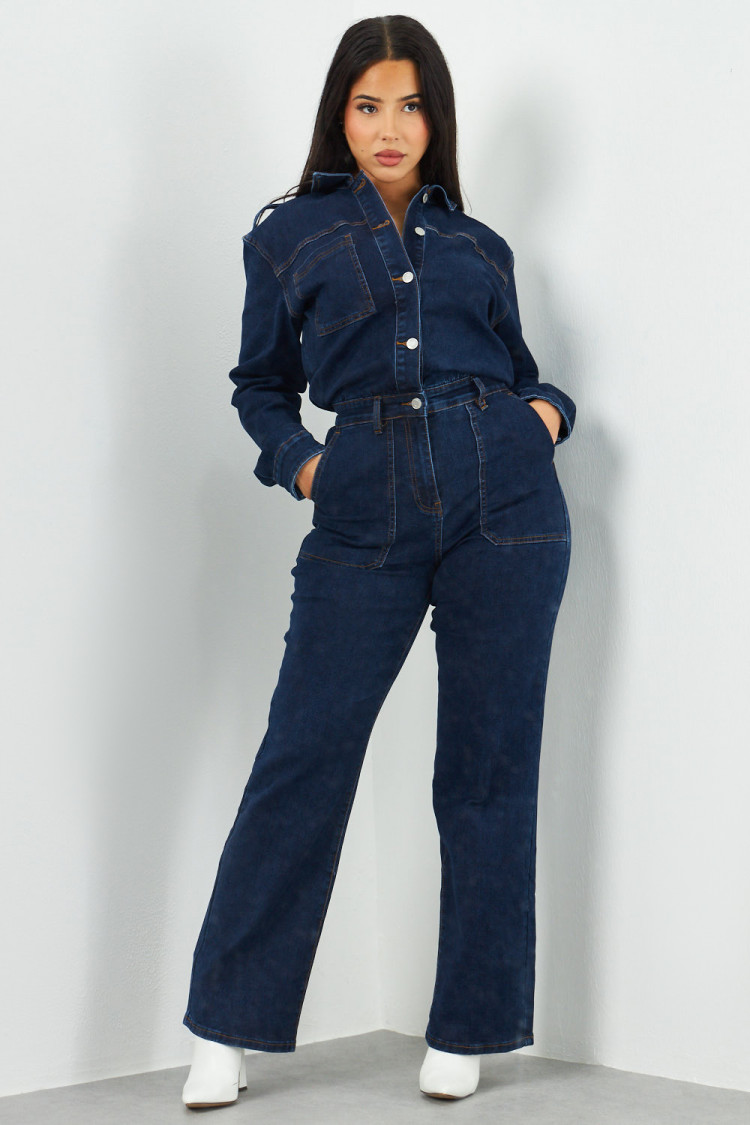 Combinaison pantalon en jean bleu foncé