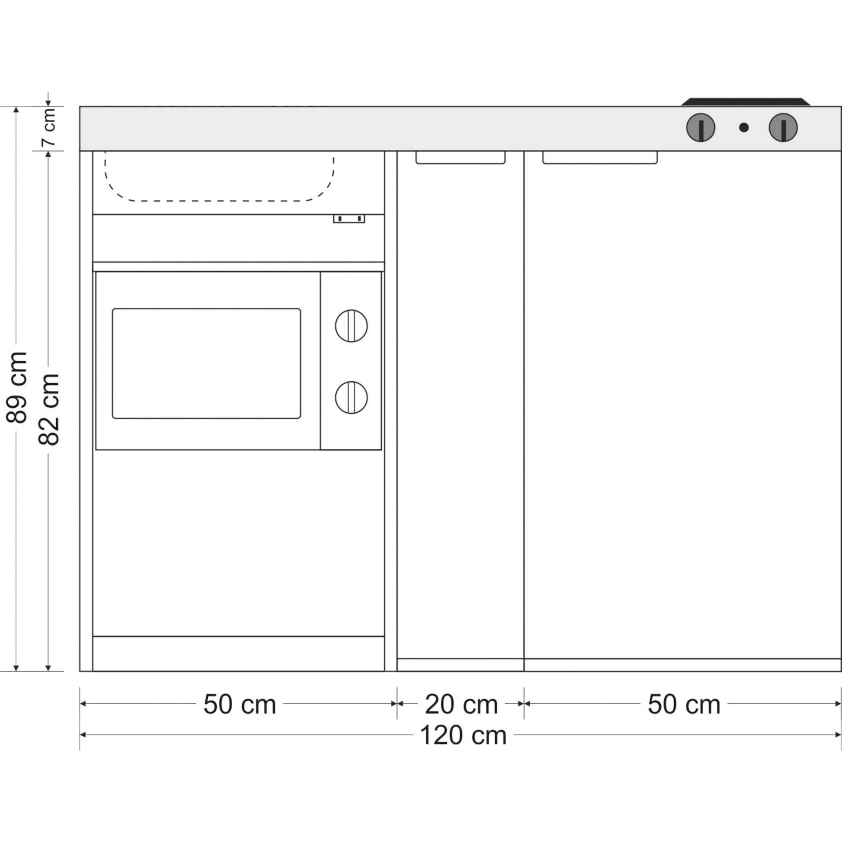 Stengel Küchen Kitchenline MKM 120 A weiß - ohne Kochfeld rechts Becken links