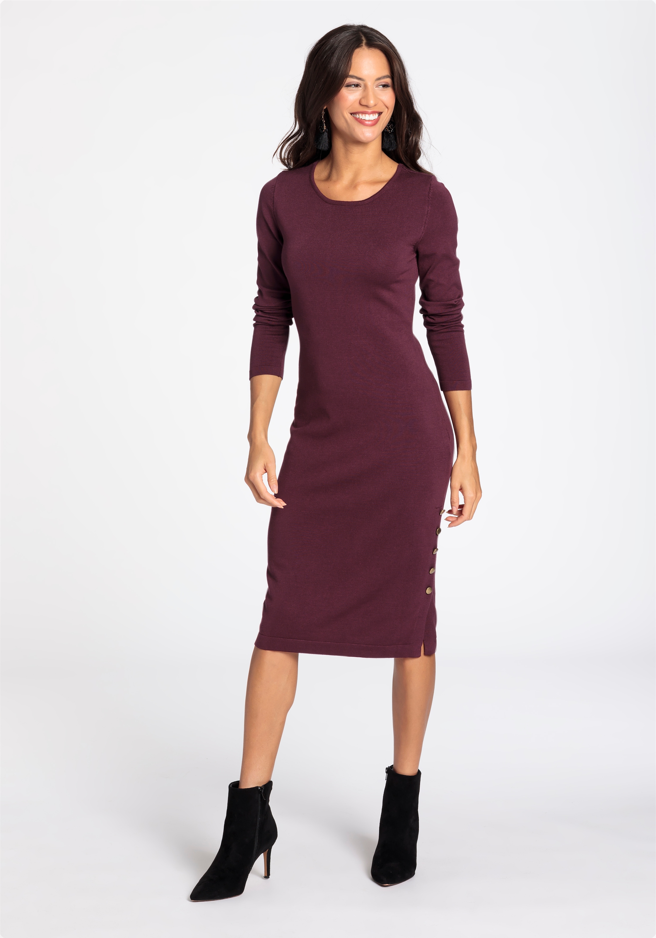 Laura Scott Strickkleid in Midilänge mi seitlichen Knöpfen