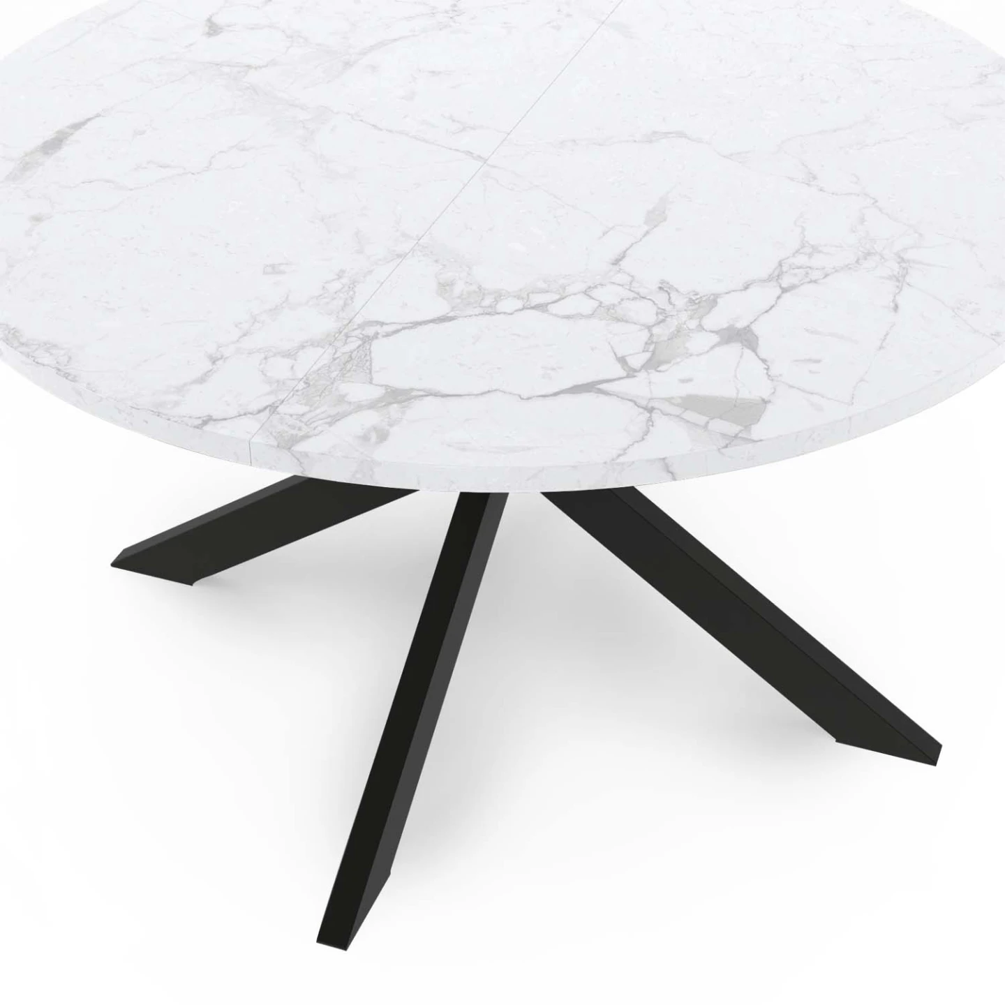 Table basse ronde ALASKA 70 cm plateau effet marbre blanc et  pied araignée métal noir
