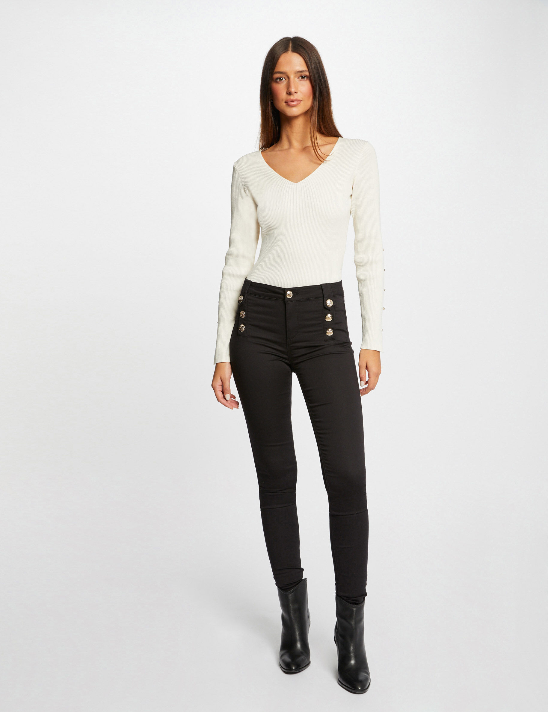 Pantalon skinny avec boutons décoratifs noir femme - noir