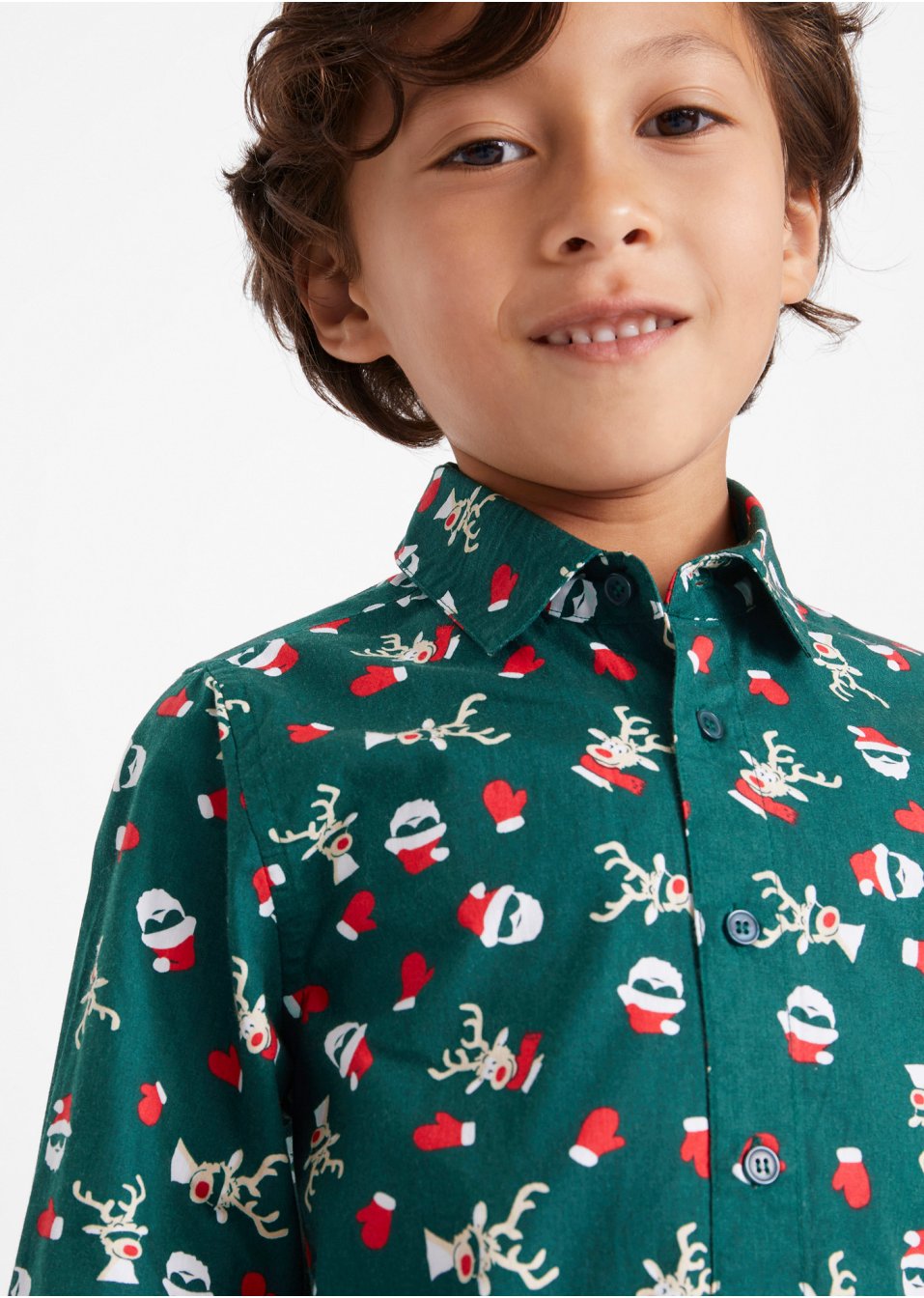 Chemise garçon manches longues avec motifs de Noël, Slim Fit