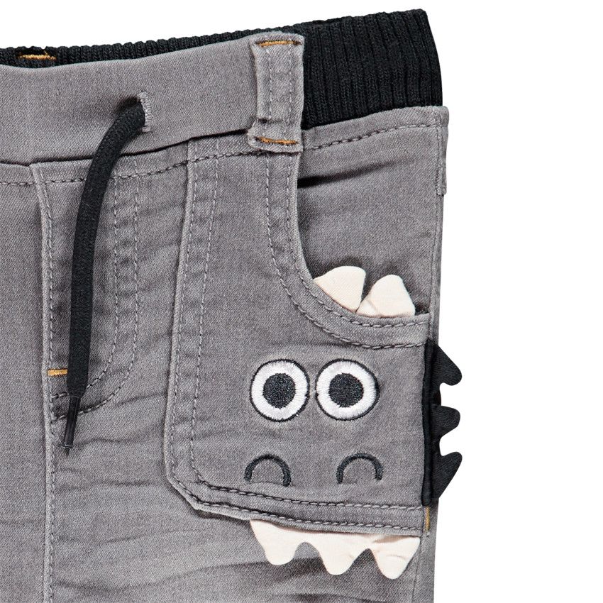 Jean effet délavé motif monstre pour bébé garçon - Gris chiné