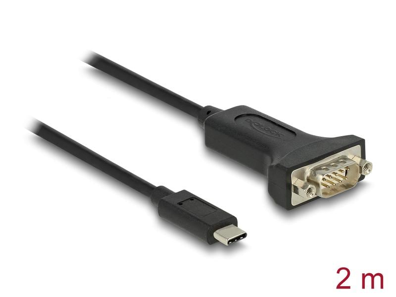 Delock Serial-Adapter USB-C – RS-232 D-Sub 9 Pin mit Mutter Delock Adapter USB Type-C zu 1 x Seriell RS-232 D-Sub 9 Pin Stecker mit Muttern 2 m