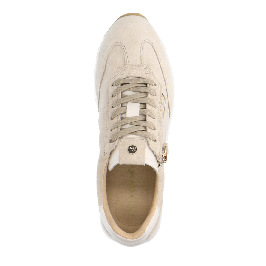 Beige suède sneakers met rits