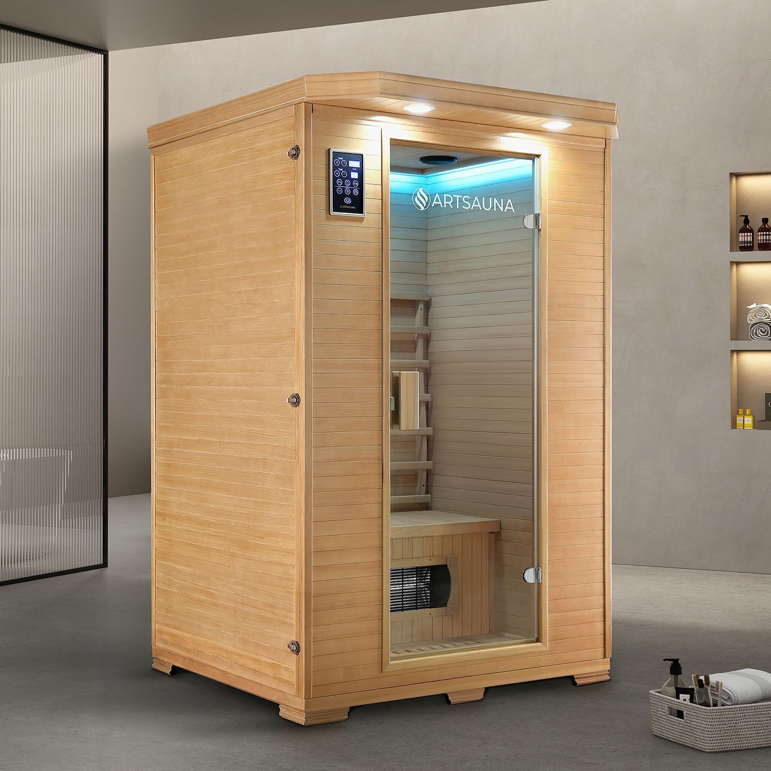 Artsauna Infrarotkabine Wärmekabine Oslo mit Keramikstrahlern & Hemlockholz