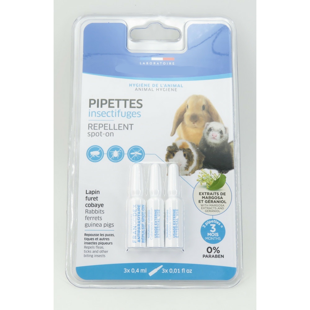 3 pipettes insectifuges lapins, furets et cobayes.