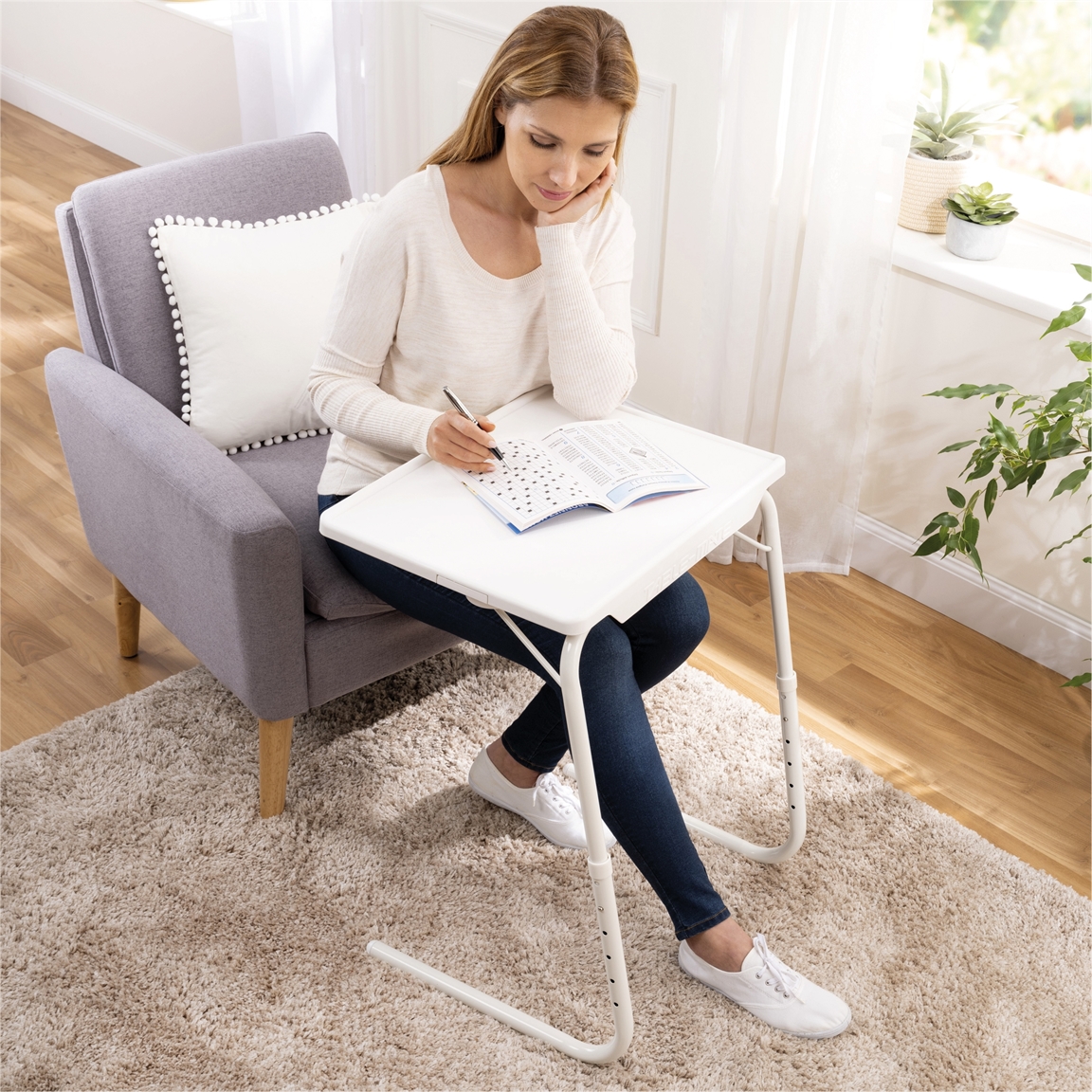Table TV réglable : Blanc ou Moka